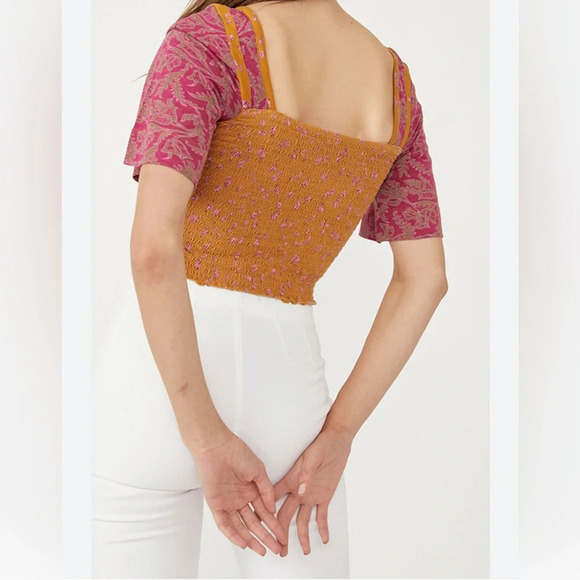 NWT Free People Marigold Top Blouse in Golden Combo Boho Fall Fashion Size Small - Picture 2 of 6